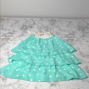 Rewind Girls Teal Star Patterned Tiered Shirt Size Medium